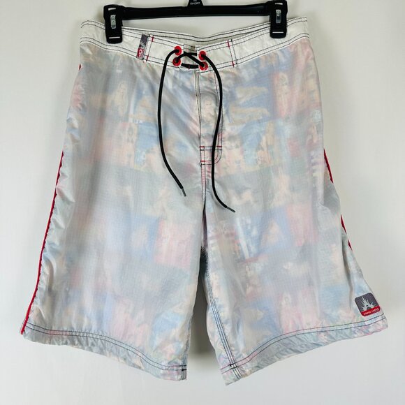 Aaron Chang Other - Vintage‎ Aaron Chang Board Shorts Mens 32 White Red Trim Bikini Beach Surfing
